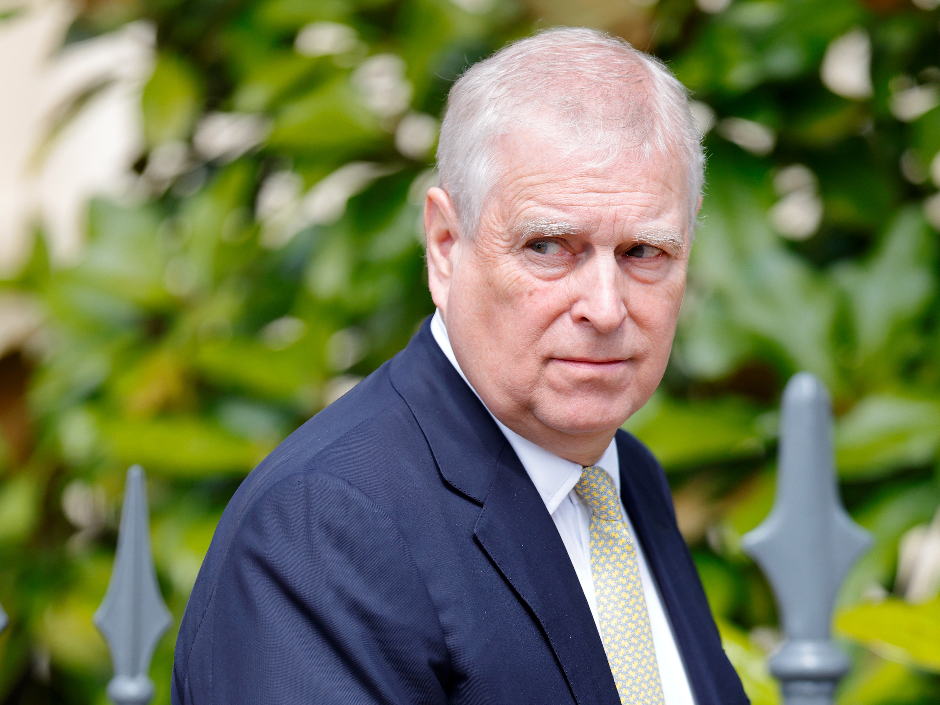 caption: Prince Andrew,  Windsor Castle on April 20, 2025 in Windsor, England.