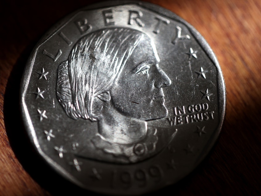 caption: In this photo illustration, a Susan B. Anthony one dollar coin is displayed on August 18, 2020 in San Anselmo, California.