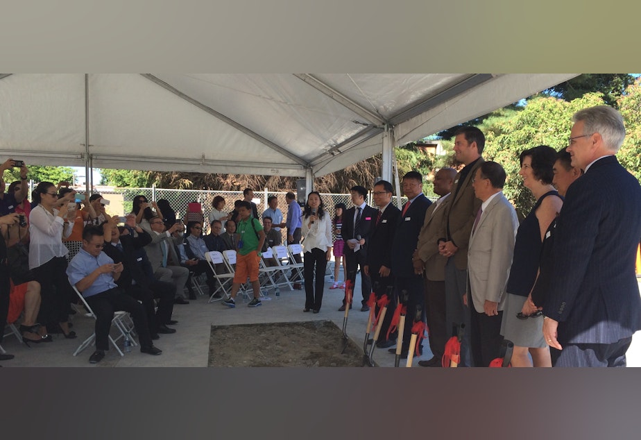 caption: A ground-breaking at Mirador, a condo and apartment tower to be built in Bellevue, partly on EB-5 money.