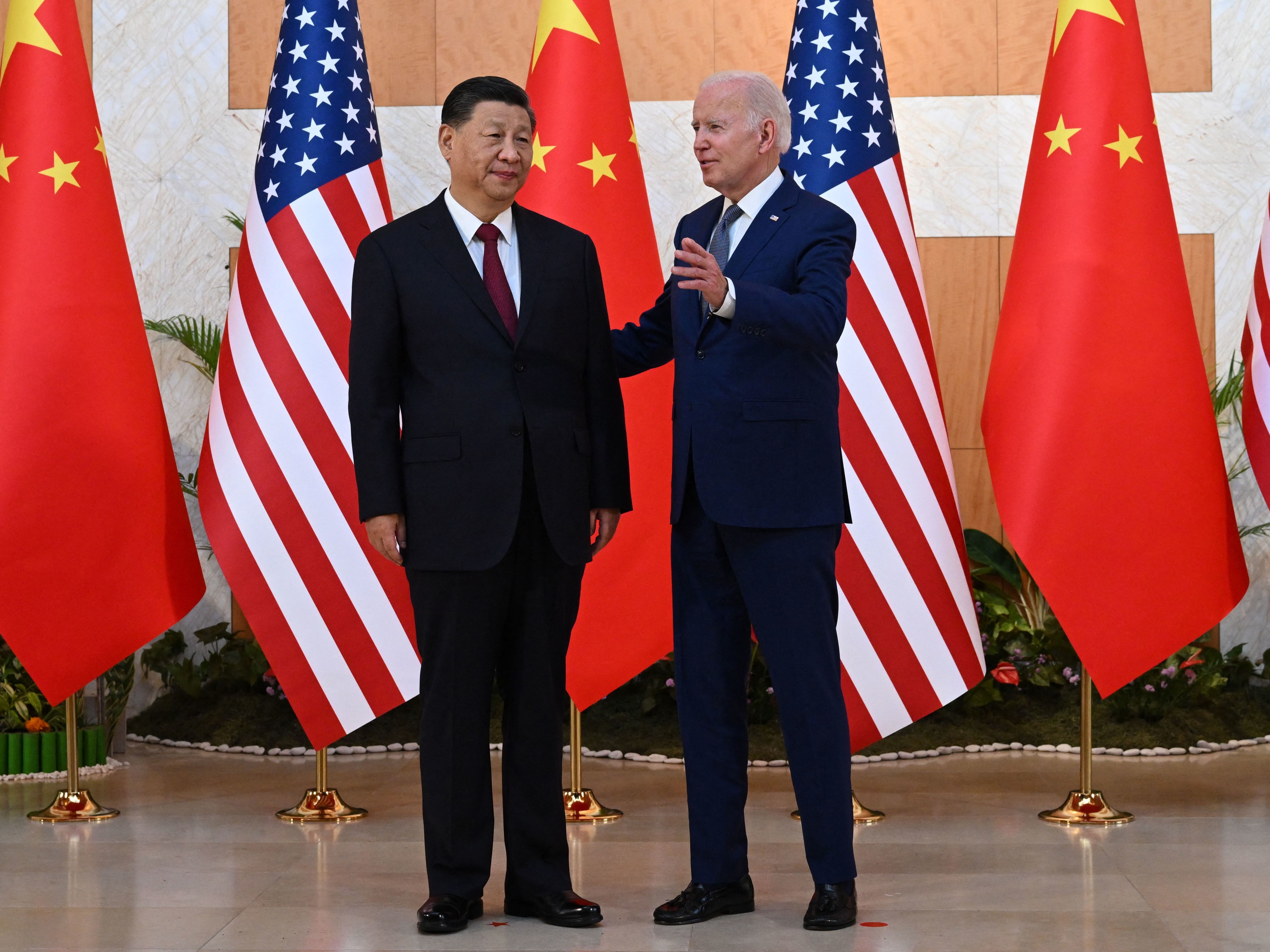caption: President Joe Biden and Chinese President Xi Jinping hold a meeting on the sidelines of the G20 Summit in Bali on Monday.