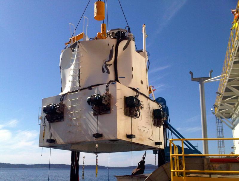 caption: The Arctic Challenger's containment dome, crumpled after a field test in Puget Sound