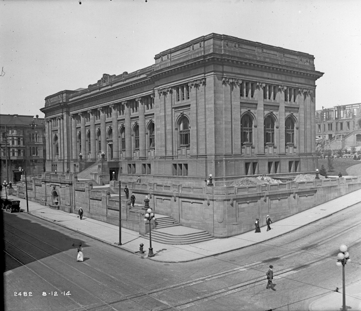 caption: Seattle Public Library central branch, 1914 (not the first iteration - that was in 1898 on the fifth floor of the Occidental Building in Pioneer Square).