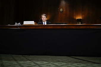 caption: Judge Brett M. Kavanaugh at a Senate Judiciary Committee hearing on Thursday.