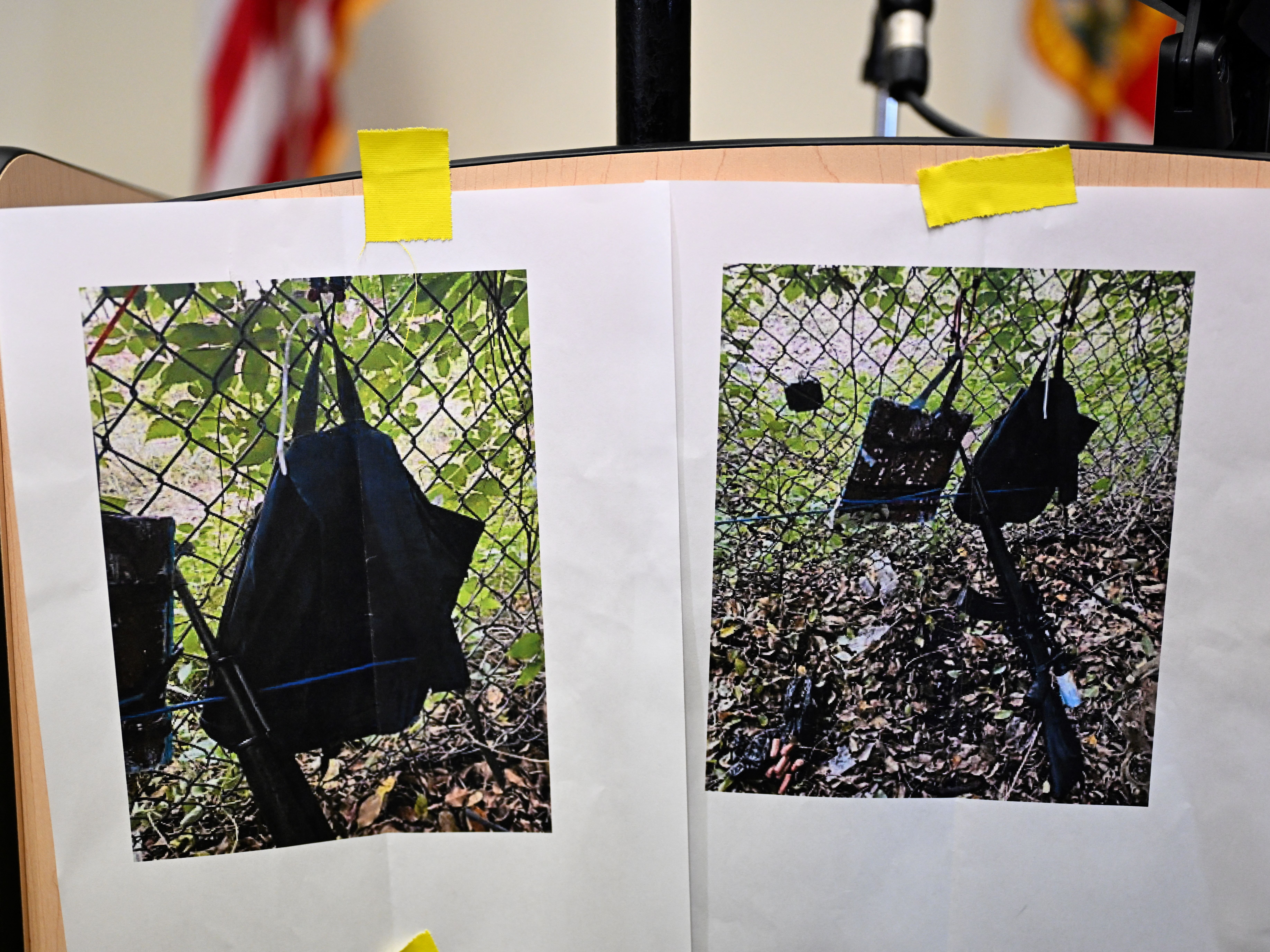 caption: Photos show a rifle and backpack found by law enforcement at the fence of a golf course where former President Donald Trump was on Sunday. Secret Service agents fired at a suspect along the fence in West Palm Beach, Fla. 