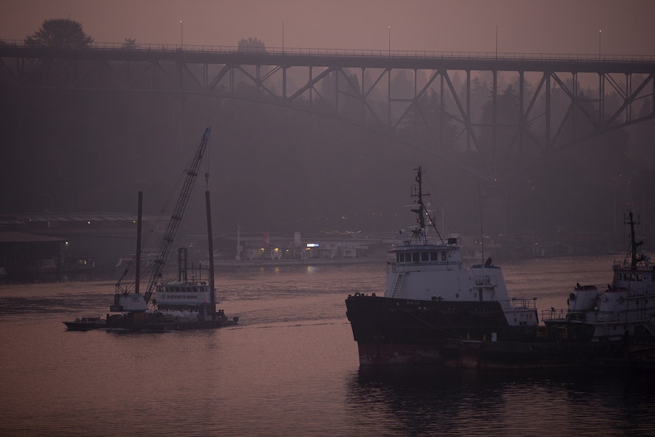 caption: Seattle ranked as the worst city in the world for air quality on Wednesday, October 19, 2022, as shown from Gas Works Park in Seattle.