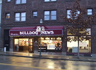 caption: The U-District's Bulldog News on University Avenue.