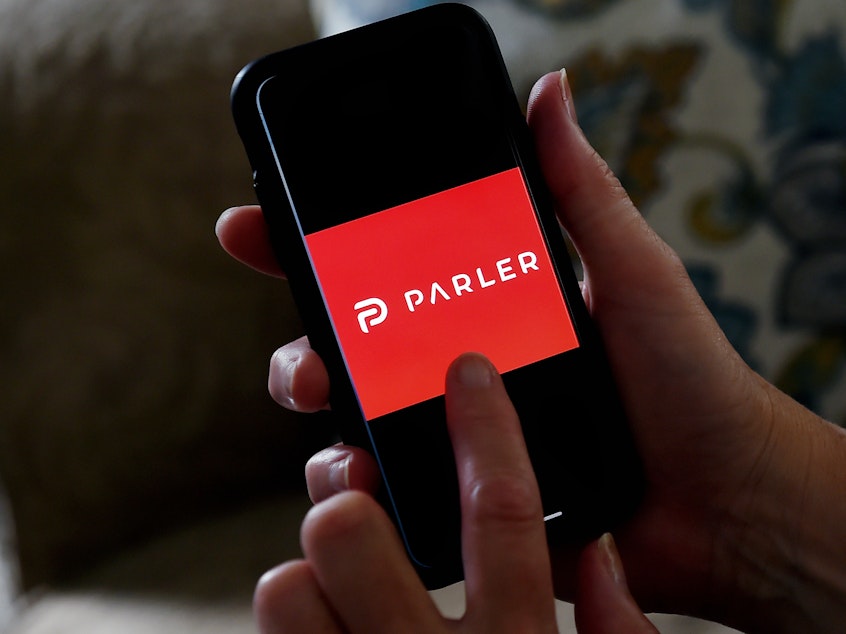 caption: The messaging app Parler has been offline since Amazon set a deadline of 11:59 p.m. PST on Sunday and then suspended its account.