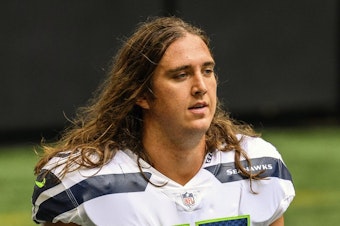 caption: Seattle Seahawks offensive tackle Chad Wheeler (75) is shown before an NFL football game against the Atlanta Falcons in Atlanta, in this Sunday, Sept. 13, 2020, file photo. The Seattle Seahawks said Wednesday, Jan. 27, 2021, that offensive lineman Chad Wheeler is no longer a member of the team following his arrest last weekend for investigation of domestic violence. 