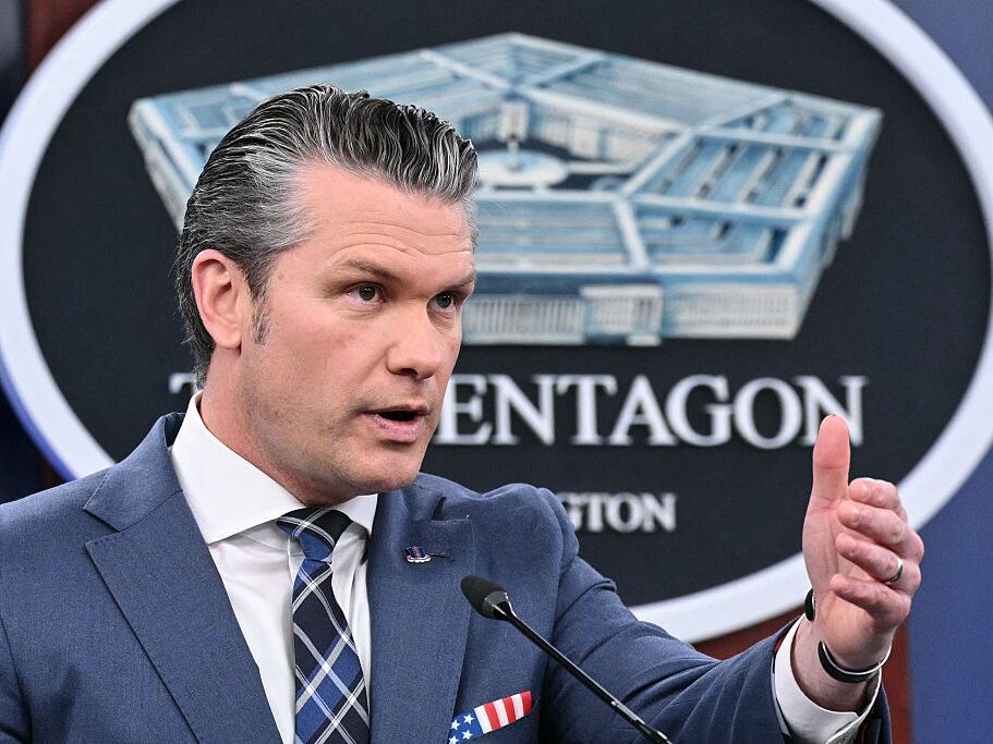 caption: Secretary of Defense Pete Hegseth speaks during a news conference at the Pentagon on March 19.