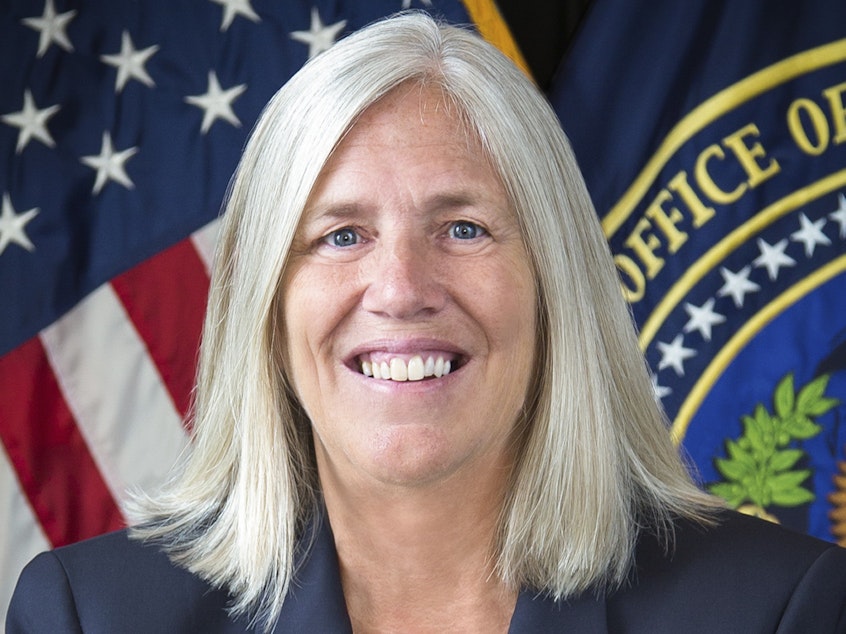 caption: Sue Gordon in 2017 as deputy national intelligence director.