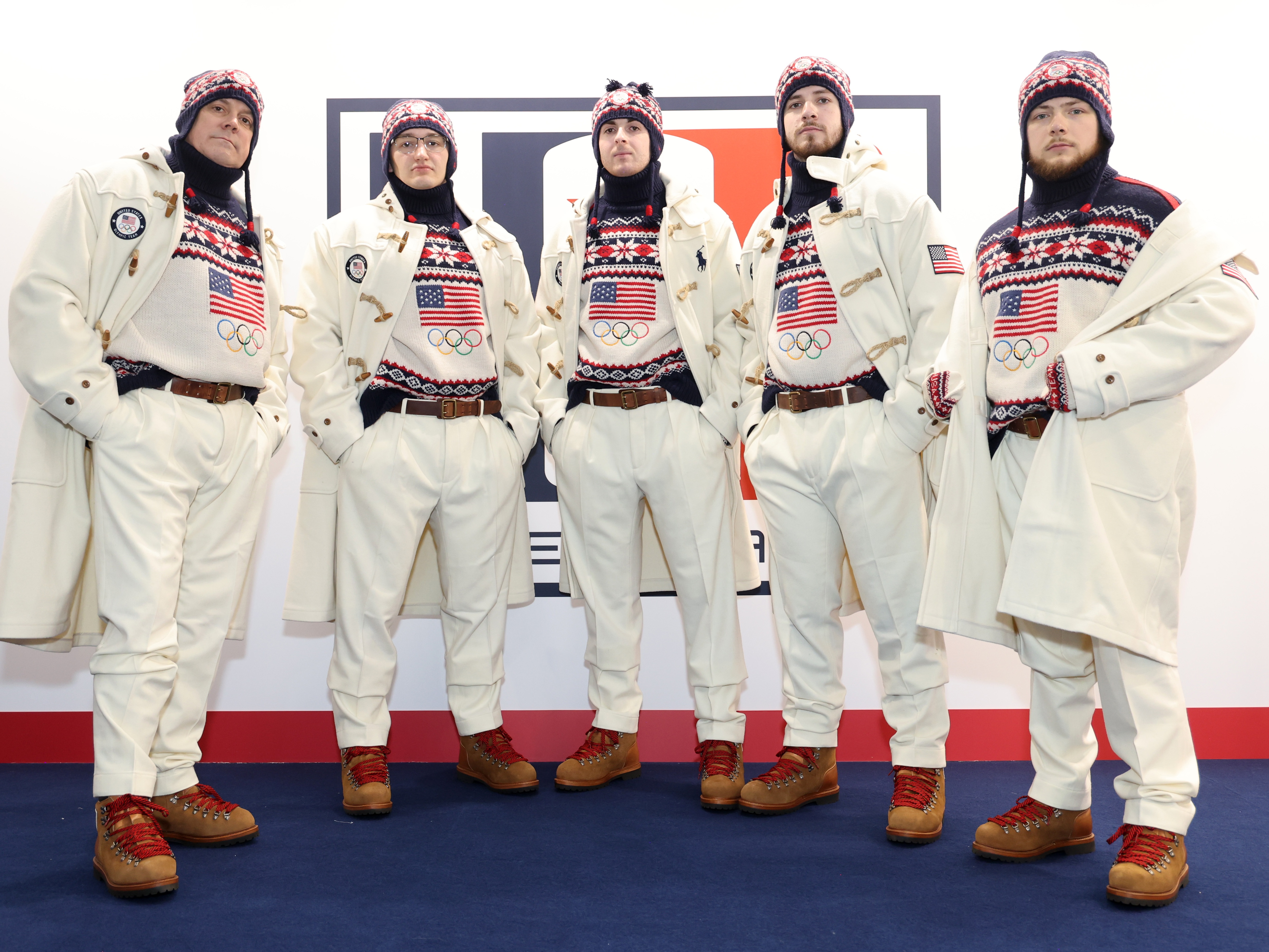 caption: U.S. Olympians Rich Ruohonen, Aidan Oldenburg, Danny Casper, Ben Richardson and Luc Violette attend the Team USA Welcome Experience at the 2026 Milan Cortina Olympics on Feb. 4 in Milan.