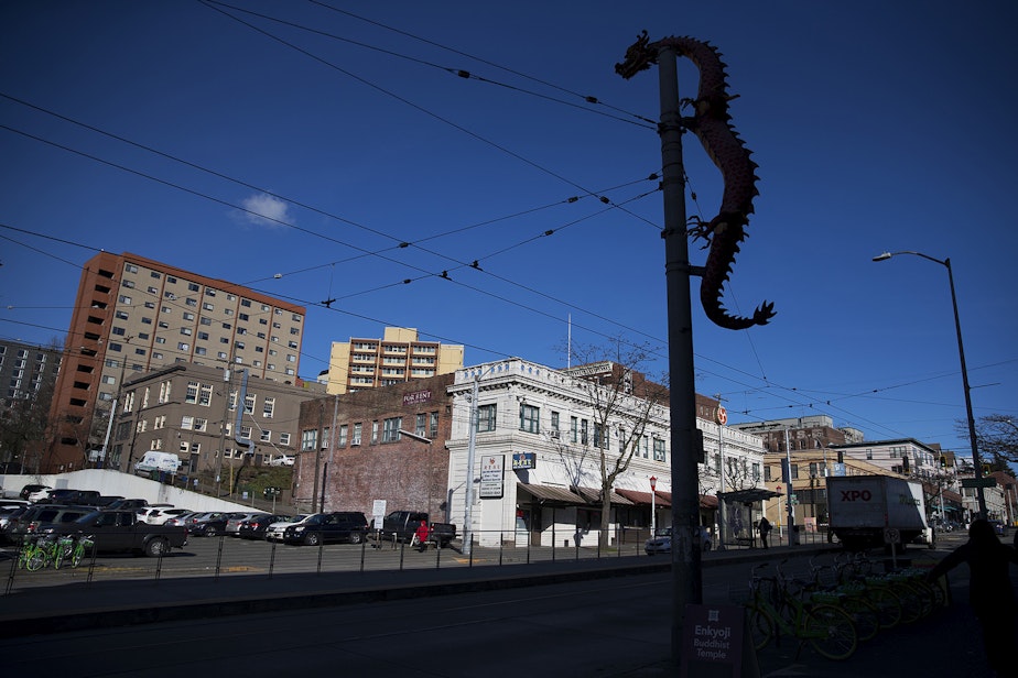 caption: A view of the Chinatown International District is shown on Thursday, February 21, 2019, near the intersection of 5th Avenue and South Jackson Street in Seattle.