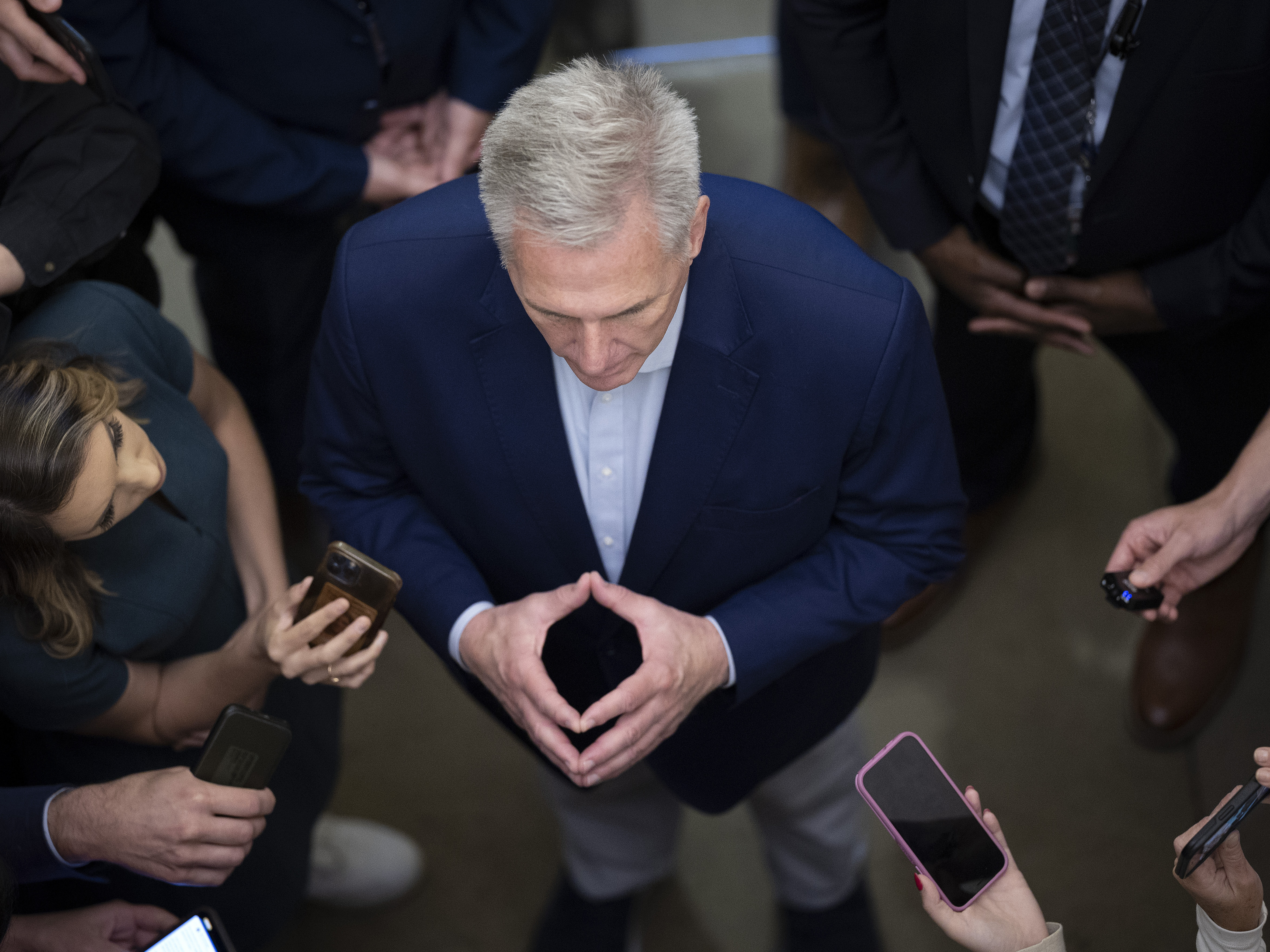 caption: House Speaker Rep. Kevin McCarthy, R-Calif., speaks to members of the media after arriving at the U.S. Capitol on Friday.