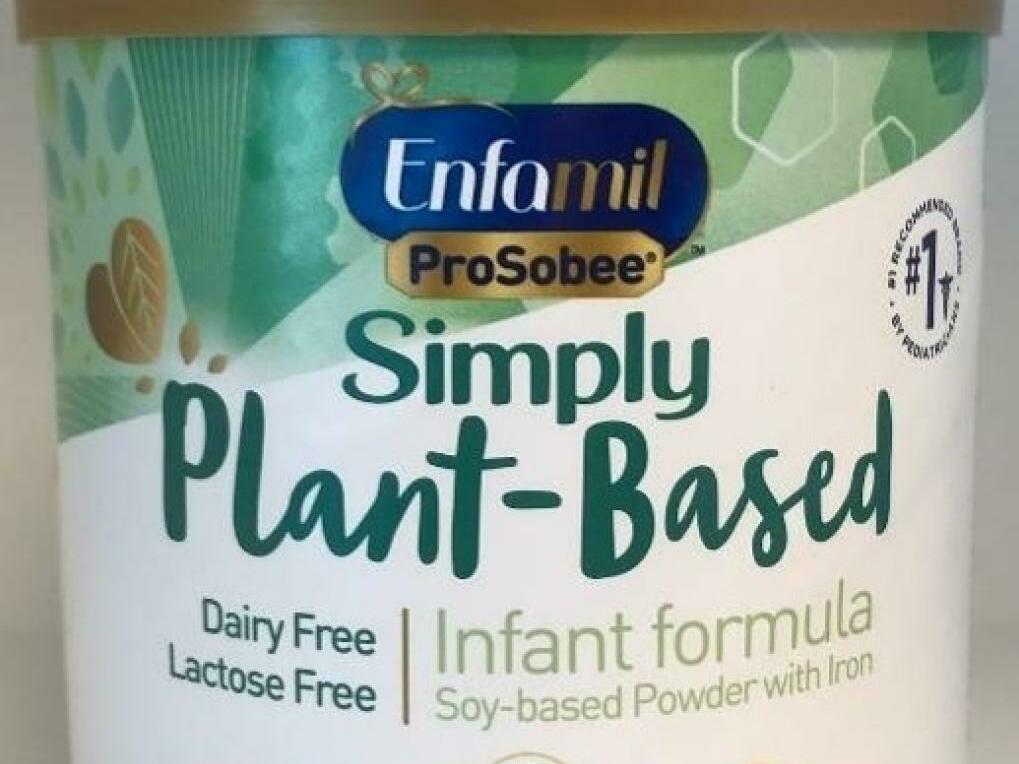 caption: This photo, provided by Reckitt and the FDA, shows the type of plant-based infant formula being recalled over possible bacteria contamination.