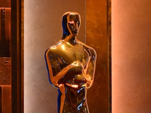 caption: An Oscar statue at the Ray Dolby Ballroom in Los Angeles on Jan. 9, 2024.