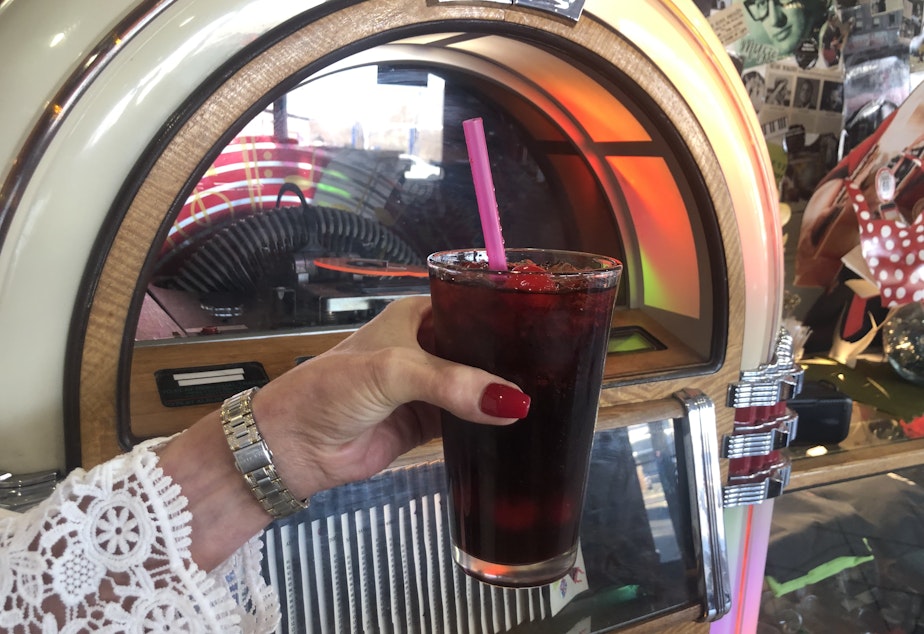 caption: Cherry Coke can still be had at the Wayback Cafe on the east side of Lewiston, but the soda and ice have to be trucked in after a city-owned water reservoir failed, releasing 3 million gallons of water across the town.
