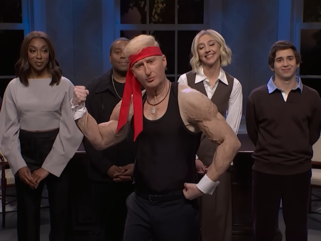 caption: Saturday Night Live mocks Donald Trump by creating a new flattering "hot, jacked, Trump" character as a show of support.