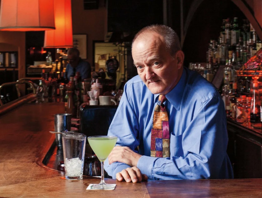 caption: Longtime Seattle bartender Murray Stenson at Queen City Grill in Belltown. 