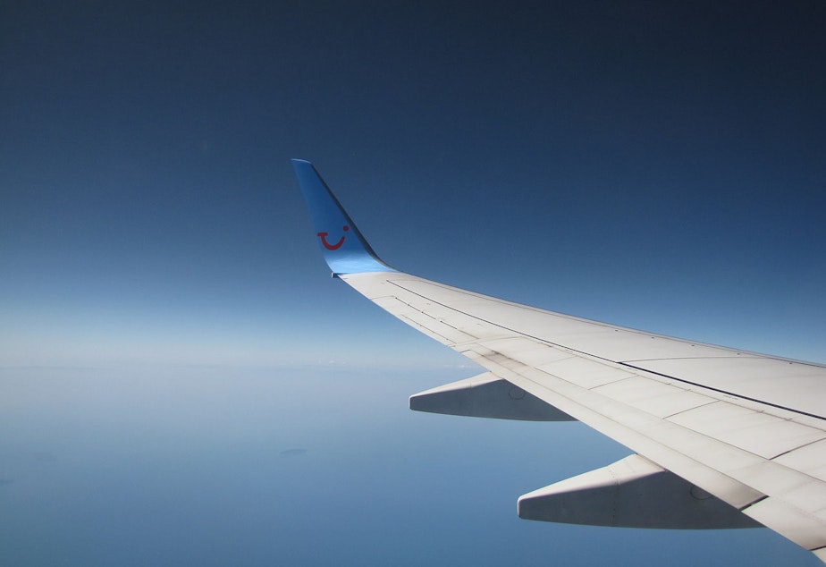 caption: The wing of a Boeing 737-300ER.