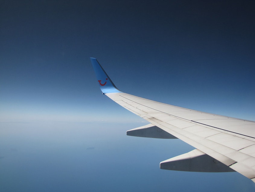 caption: The wing of a Boeing 737-300ER.