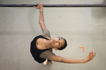 caption: Dancer Amanda Morgan rehearses at Pacific Northwest Ballet, 2018