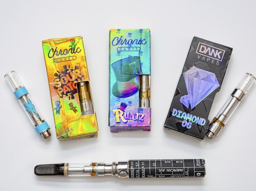 caption: Investigators have found that cannabis-containing vaping products are linked with many of the reported cases of vaping-related lung illness.