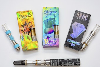 caption: Investigators have found that cannabis-containing vaping products are linked with many of the reported cases of vaping-related lung illness.