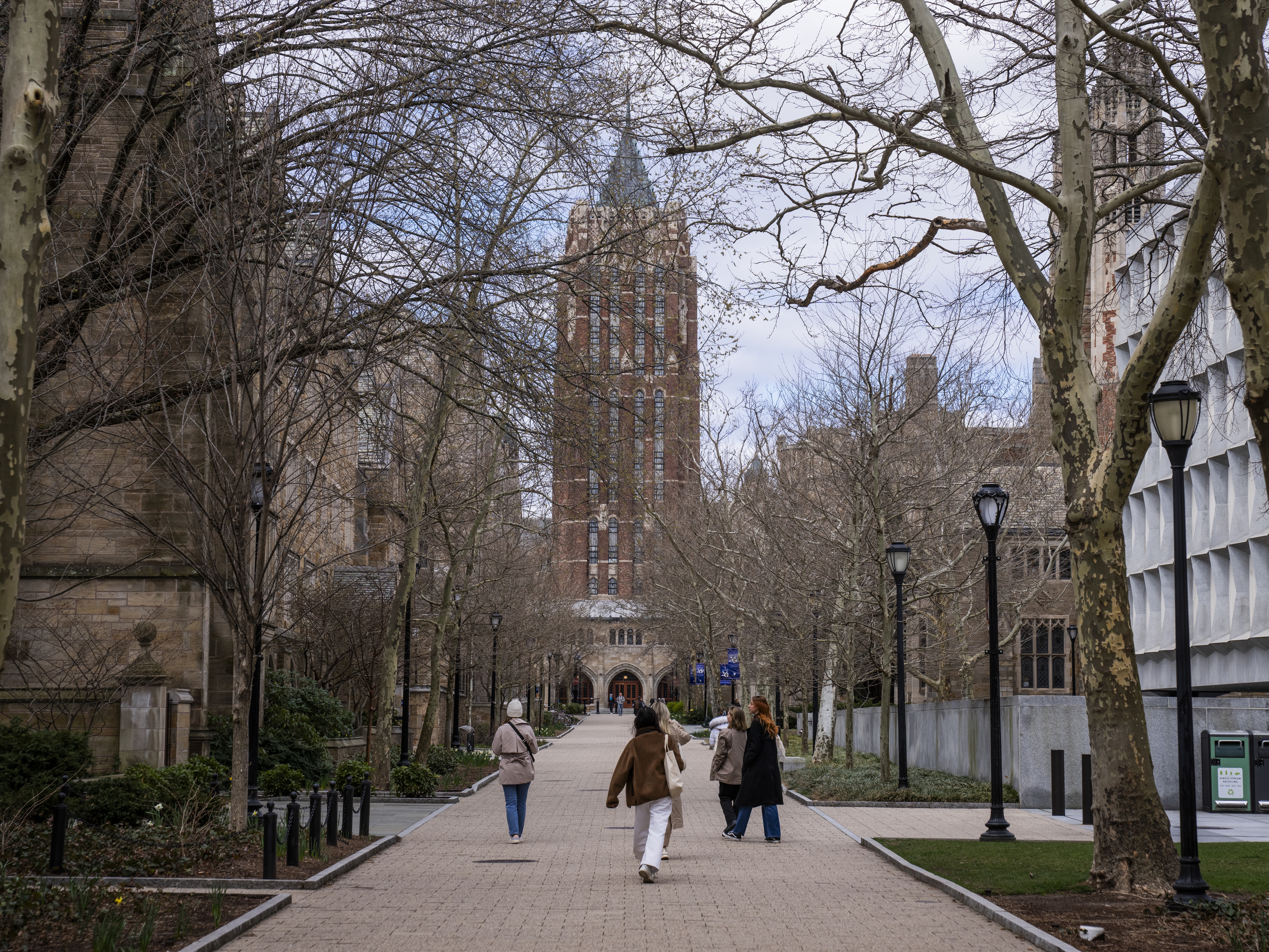 caption: Alexander Walk at Yale University campus in New Haven, Connecticut, U.S., on April 7, 2024.
