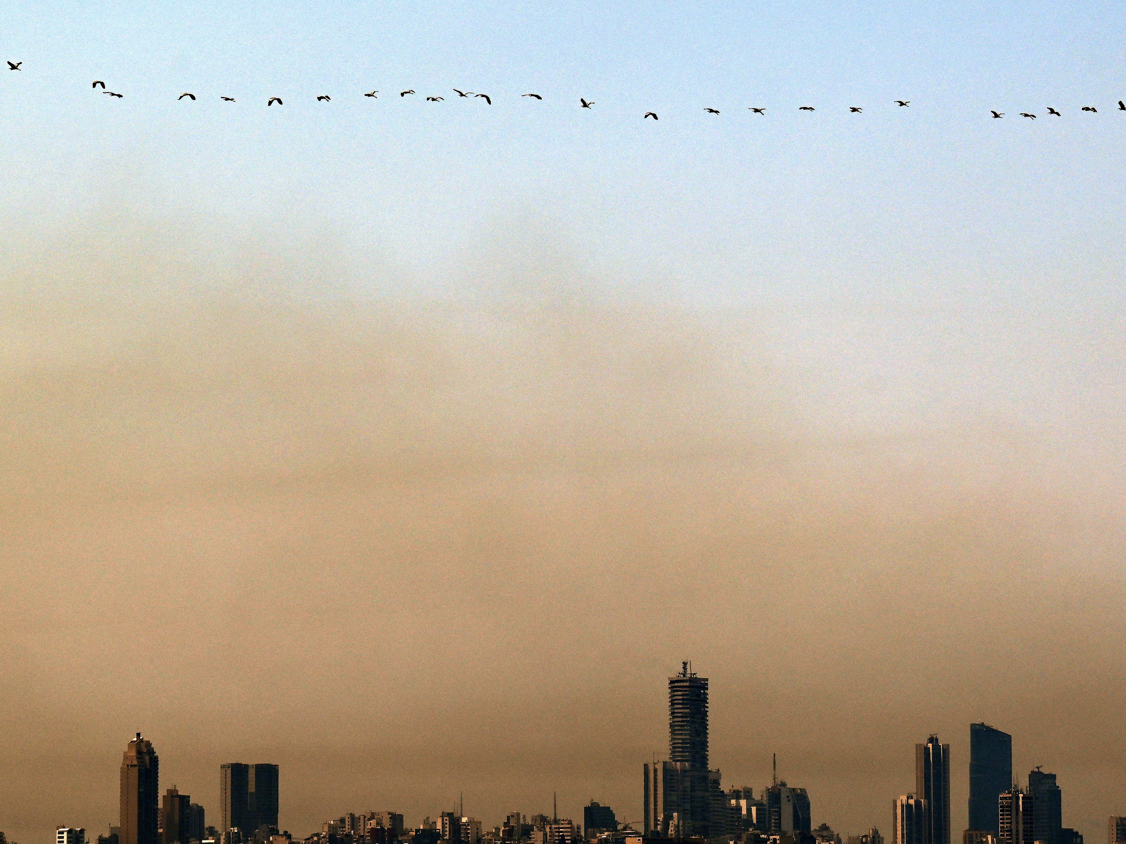 caption: A cloud of smog hovers above Lebanon's capital Beirut on August 14, 2025. Air pollution from diesel generators and smokey tailpipes are among the reasons that cancer is surging in Lebanon.