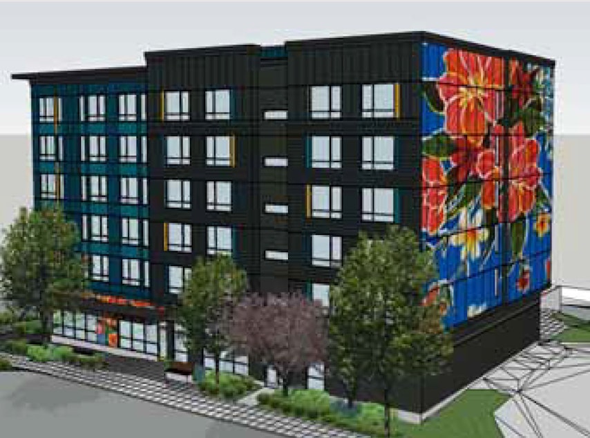 caption: A rendering of the supportive housing unit DESC expects to build close to downtown Burien in 2023. 