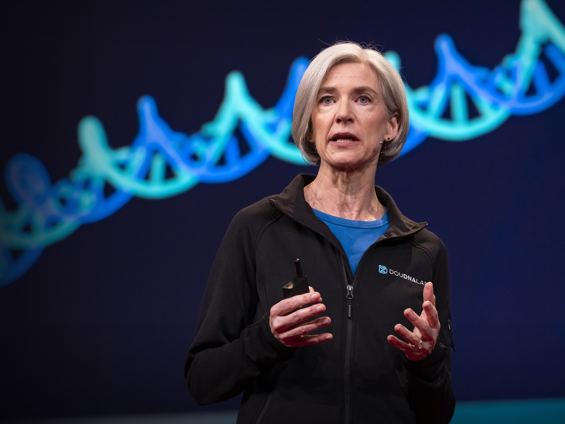 caption: Jennifer Doudna speaks at SESSION 1 at TED2023: Possibility. April 17-21, 2023, Vancouver, BC, Canada. Photo: Jasmina Tomic / TED