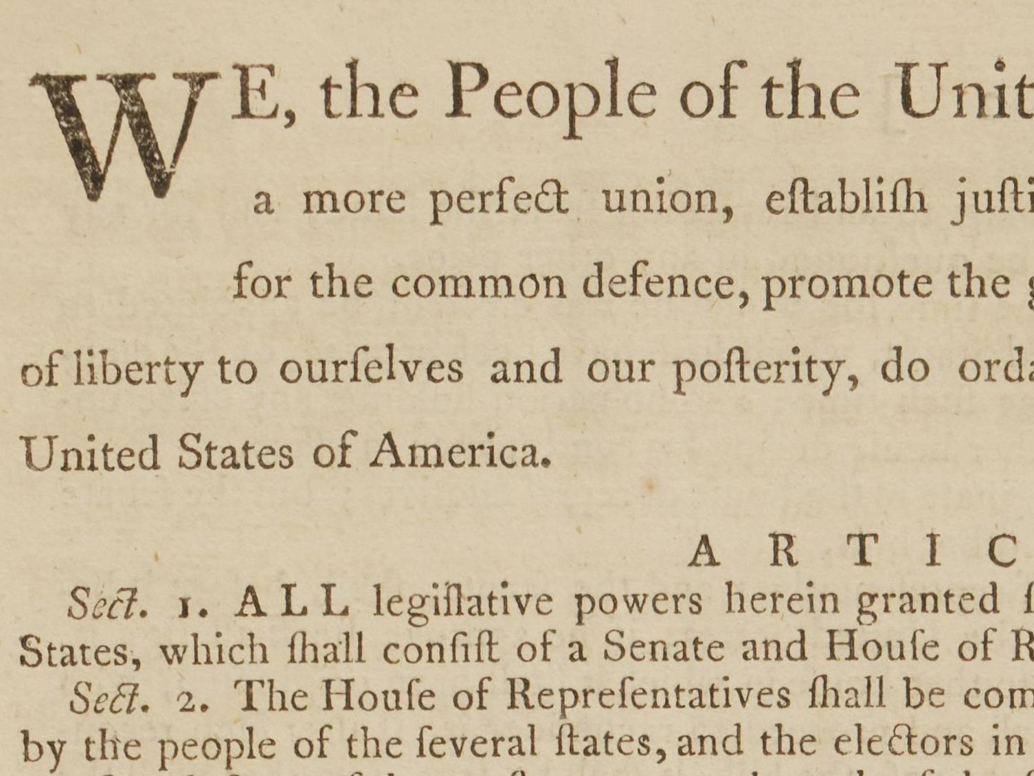 caption: An image shows the first page of the first printing of the final text of the U.S. Constitution<strong>. </strong>The rare document will go up for auction in December, Sotheby's announced on Tuesday.