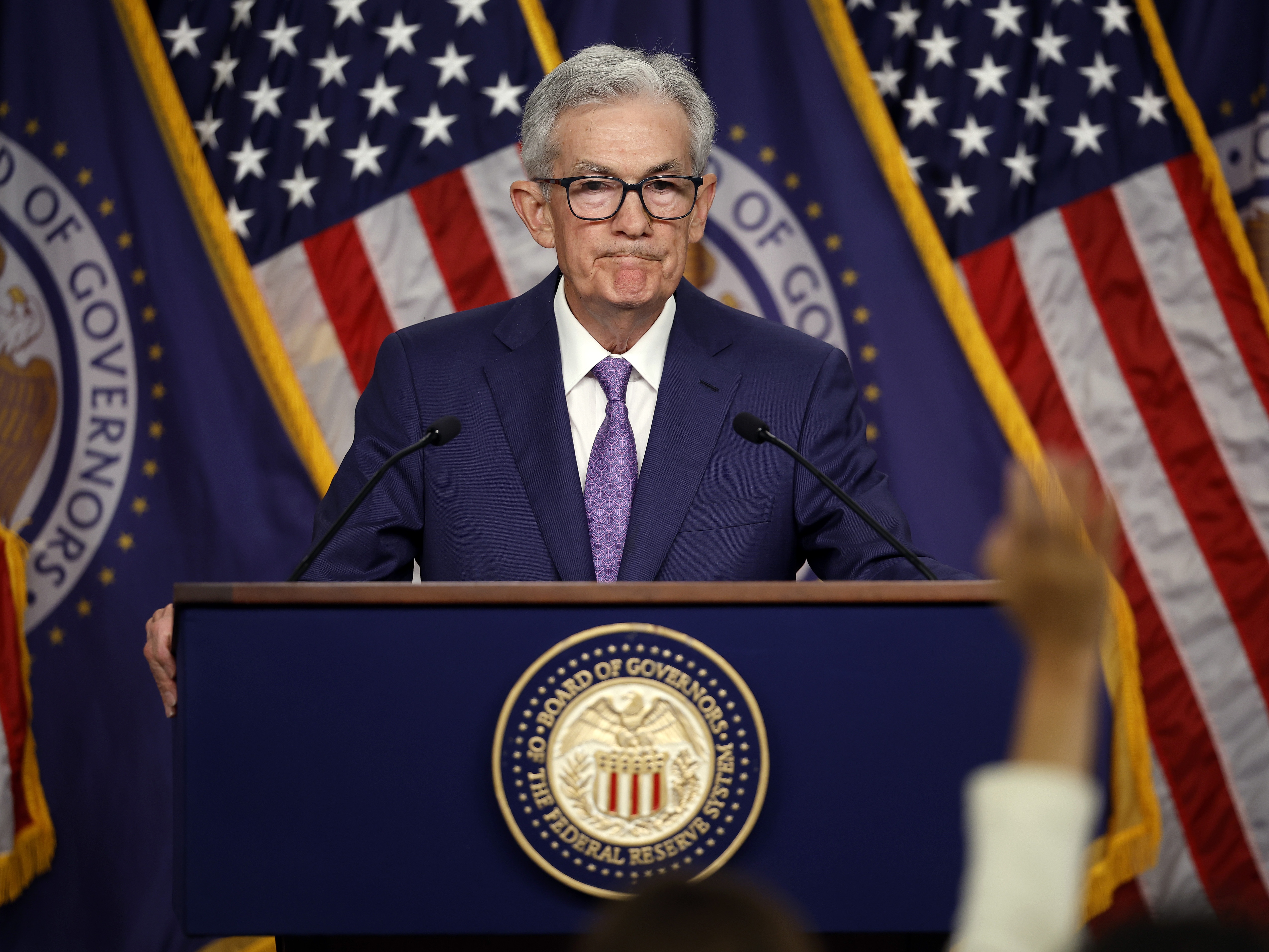 caption: Federal Reserve Bank Chair Jerome Powell announces that interest rates will remain unchanged during a news conference at the Federal Reserve's  William McChesney Martin building on June 12, 2024, in Washington, D.C.  (Photo by Kevin Dietsch/Getty Images)