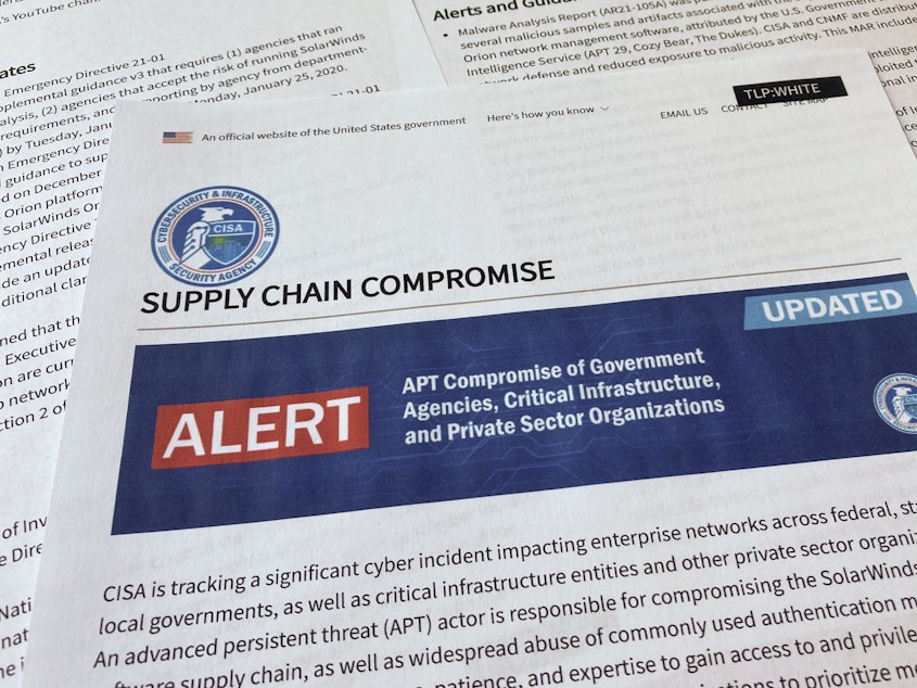 caption: An alert on a suspected attack by state-backed Chinese hackers from the Department of Homeland Security's Cybersecurity and Infrastructure Security Agency (CISA) in April.