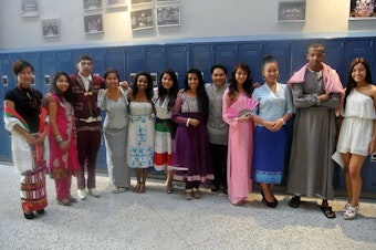 caption: Students at Foster High School in Tukwila celebrate a multi-cultural day as part of their Homecoming festivities. 