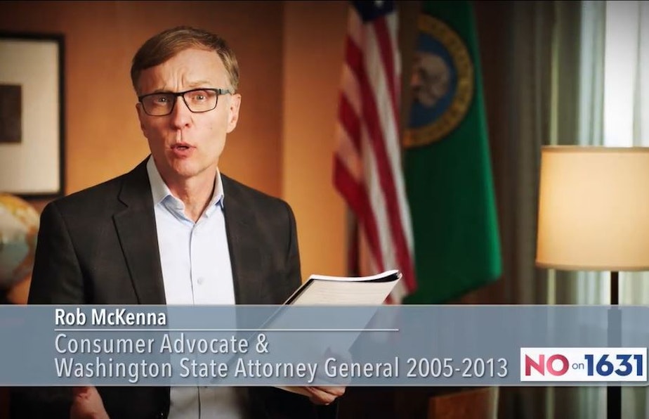caption: Rob McKenna, former Washington Attorney General and current attorney for Chevron, in an anti-carbon-fee advertisement