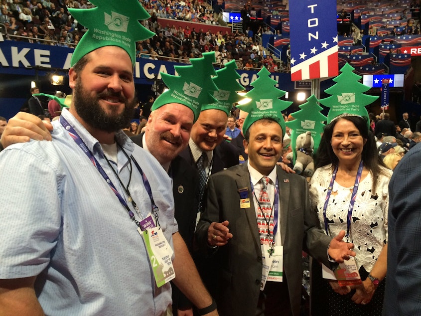 caption: Washington state Republican delegates get ready to cast their vote for the nomination.
