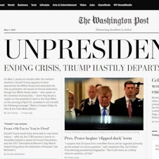 caption: A screenshot of the online version of a satirical edition of <em>The Washington Post</em> distributed around Washington, D.C., by political activists Wednesday.