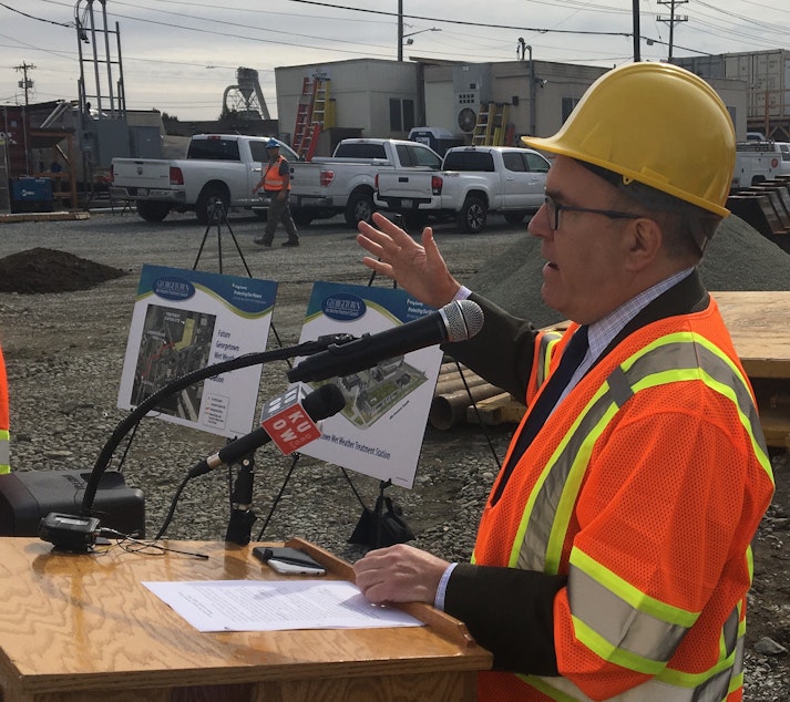 caption: EPA acting Administrator Andrew Wheeler at the construction site for a stormwater treatment plant near Seattle's Duwamish River.