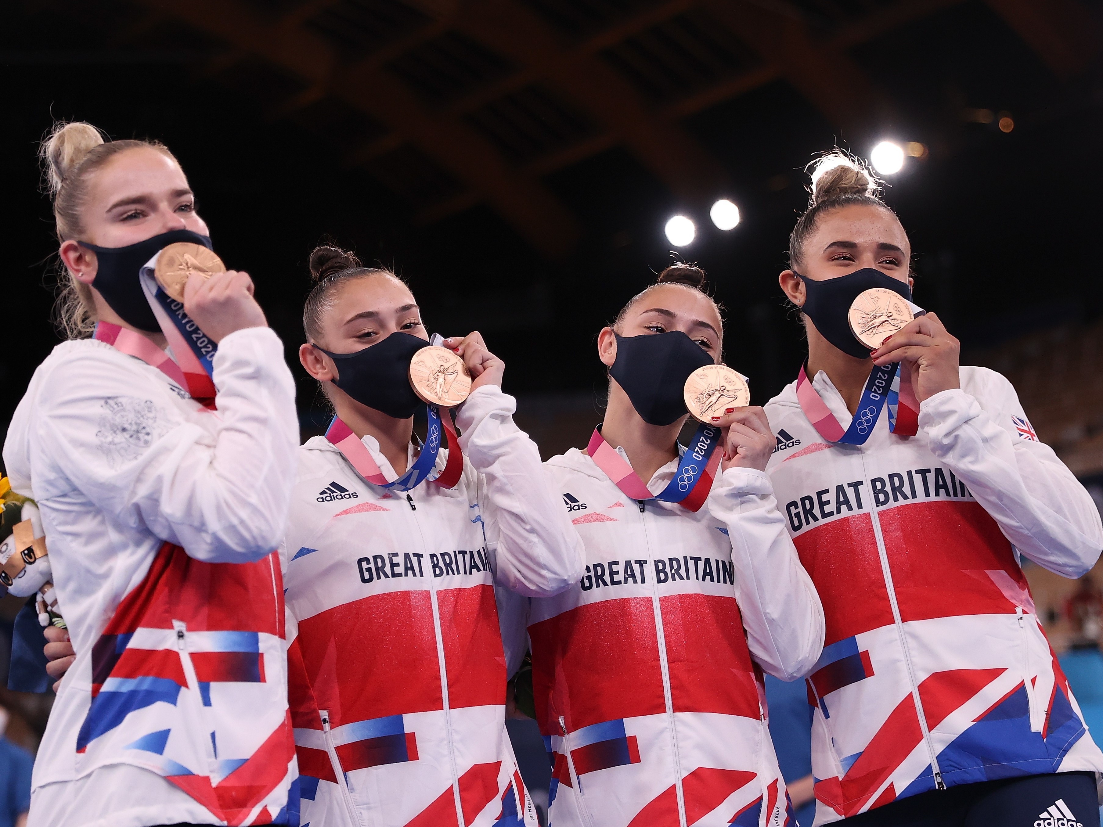 caption: British gymnastics beat out Italy for the Olympic bronze on Tuesday, in a huge upset. The win represents the first team medal for Britain in the sport in nearly a century.