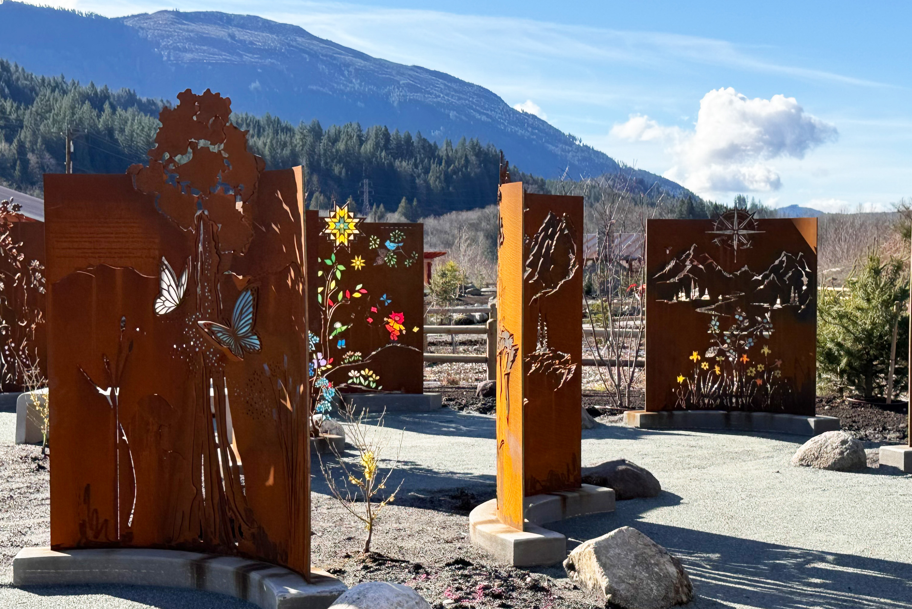 caption: Panels designed by artist Tsovinar Muradyan for the Oso Slide Memorial
