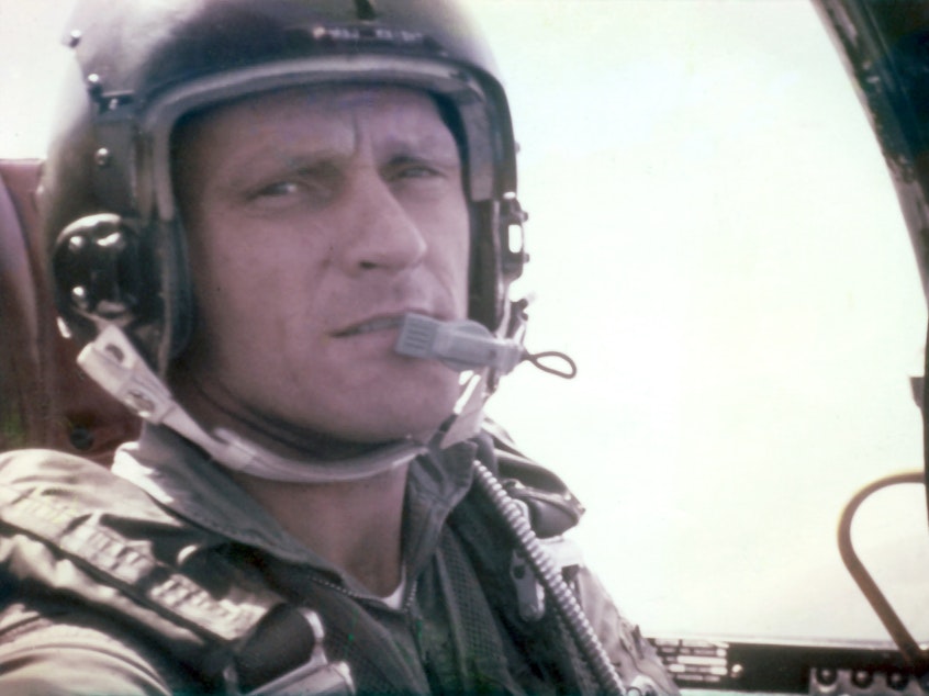 caption: In this undated photo provided by the Defense POW/MIA Accounting Agency shows Air Force Col. Roy A. Knight, Jr., of Millsap, Texas. On Thursday, Aug. 8, 2019, the remains of the pilot whose plane was shot down in 1967 during the Vietnam War have been returned to Texas by a commercial jet flown by his son. (Defense POW/MIA Accounting Agency via AP)