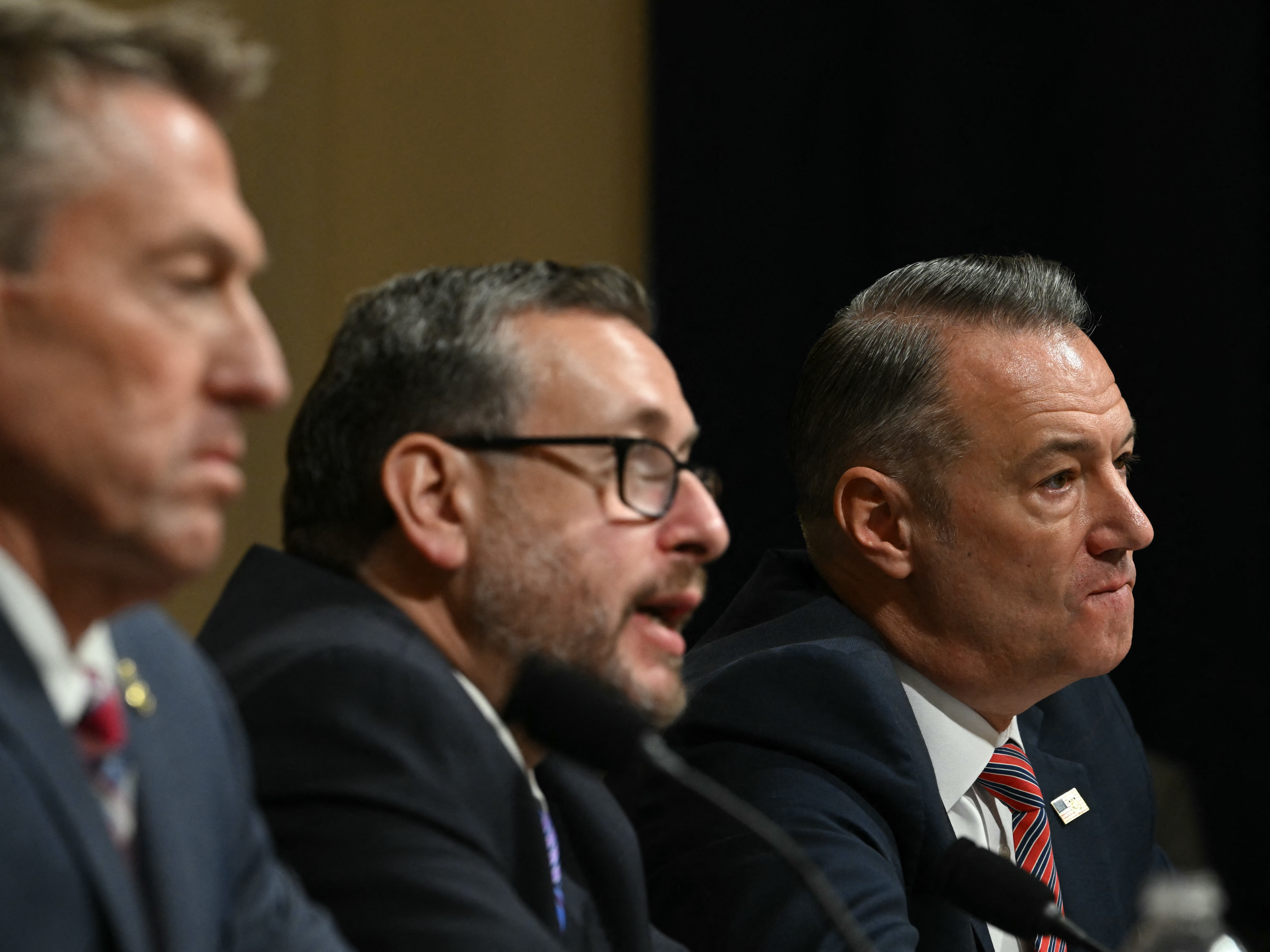 caption: Left to right, Rodney Scott, commissioner of U.S. Customs and Border Protection, Joseph Edlow, director of U.S. Citizenship and Immigration Services, and Todd Lyons, acting director of U.S. Immigration and Customs Enforcement, testify during a House Committee on Homeland Security hearing on Feb. 10, 2026.