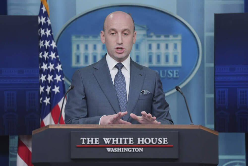 caption: White House Deputy Chief of Staff Stephen Miller speaks during a press briefing at the White House, Thursday, May 1, 2025, in Washington. (AP Photo/Evan Vucci)13