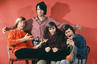 caption: Nesmith with his bandmates Davy Jones, Mickey Dolenz and Peter Tork, photographed in Los Angeles in 1967
