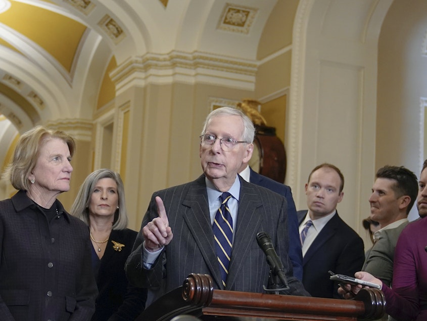 caption: Sen. Minority Leader Mitch McConnell, R-Ky., told Republican senators that the politics of the border have shifted, referencing former President Trump's desire to make immigration a centerpiece of his campaign.