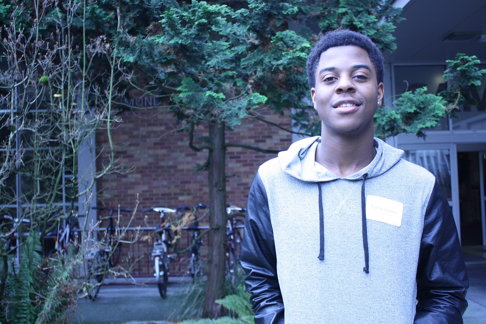 caption: Tariq Dyson, a student at Nathan Hale High School, attended a conference at Seattle University about combatting bullying in school. 