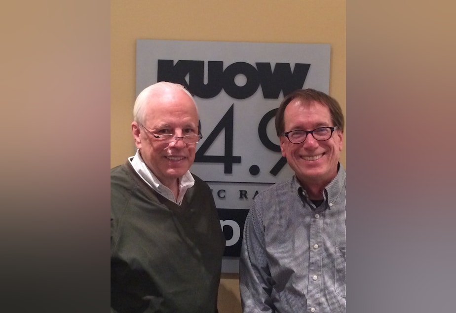 caption: John Dean with host Ross Reynolds in the KUOW studios.