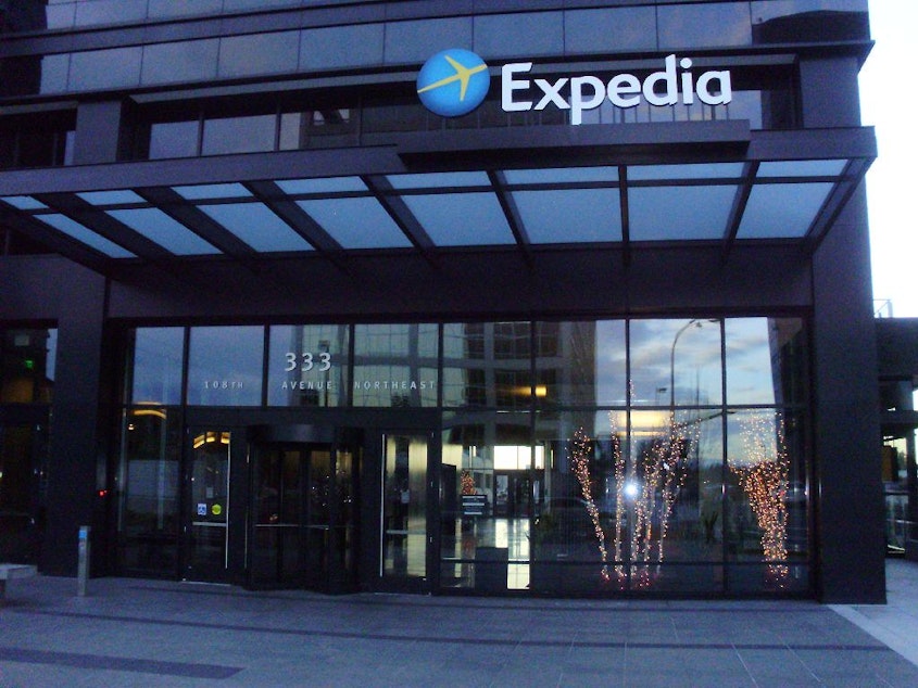 caption: Expedia's offices in Bellevue, Wash.