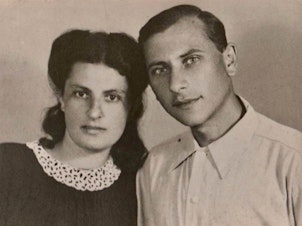 caption: Pauline and Judel Schuster on their wedding day in Stalingrad in April 1945. Judel died in 1997; Pauline died in 2011.
